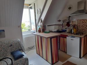 cocina con encimera colorida en una habitación en Petit bijou à Saint Pair sur Mer en Saint-Pair-sur-Mer