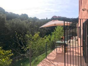 a patio with a table and an umbrella at Apartamento Begur (costa brava) in Begur