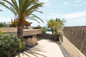 uma casa com uma palmeira e um passeio em Casa en la playa la Mareta em Granadilla de Abona