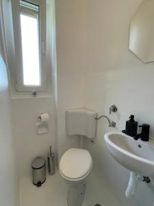 a white bathroom with a toilet and a sink at Nona's view with balcony in Rijeka