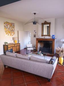 sala de estar con sofá y chimenea en Belle maison de maître à 200 m du Canal du midi, en Castelsarrasin