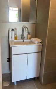 bagno con lavandino e specchio di cozy room a Mitzpe Ramon