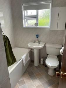 ein Badezimmer mit einem Waschbecken, einem WC und einer Badewanne in der Unterkunft Forestbrook in Rostrevor