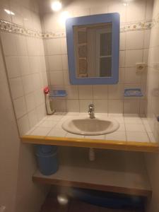 y baño con lavabo y espejo. en Gîte le Petit Riou, en Sainte-Marguerite-Lafigère