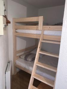 two bunk beds in a small room with a ladder at App 4/6 pers plein centre des 2alpes 100 m pistes in Les Deux Alpes