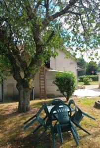 two chairs sitting in the grass under a tree at Chez Tartine in Thénioux