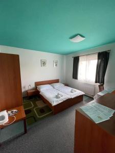 a bedroom with a large bed and a window at Active Wellness hotel U zlaté rybky in Vyškov