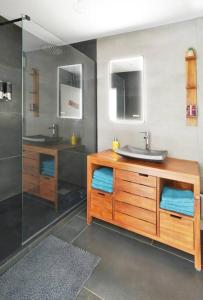 a bathroom with a sink and a shower at Bonsaï Disneyland JO Paris 2024 avec Parking in Bailly-Romainvilliers