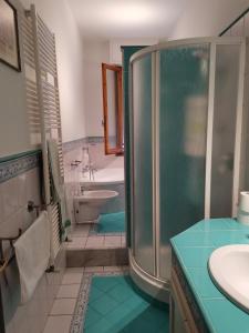a bathroom with a shower and a toilet and a sink at Appartamento Scarperia San Piero a Sieve in San Piero a Sieve