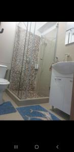 a bathroom with a shower with a toilet and a sink at Body Residence in Mamaia Nord