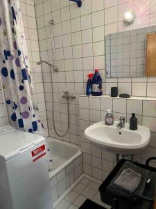 ein Badezimmer mit einem Waschbecken und einer Badewanne in der Unterkunft FMA Ferienwohnung GD in Schwäbisch Gmünd