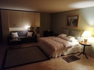 Vallebona的住宿－Casa dell'Ulivo da Lisa e Alessio008062-LT-0023，一间卧室配有一张床和一张沙发
