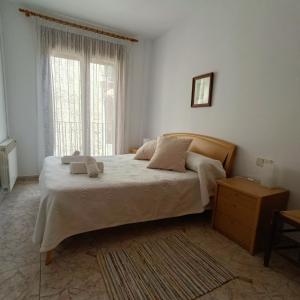 Un dormitorio con una cama grande y una ventana en Muralla en Camprodon
