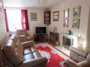 sala de estar con sofá y chimenea en Ailsa Cottage en Newton Stewart