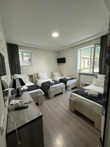 Rúm í herbergi á Hotel NOA Kazbegi