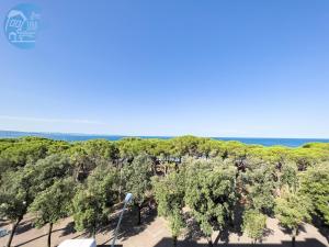 uma vista sobre um parque com árvores e o oceano em Viale Miramare 157 Tirabora Short Rent em Trieste