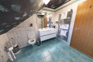 La salle de bains est pourvue de toilettes, d'un lavabo et d'un miroir. dans l'établissement ONSEN PLACE by Ardenne Places, à Spa