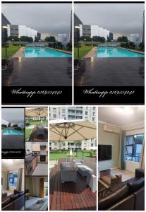Johannesburg的住宿－Westpoint Sandton Emabheleni Executive Suites，游泳池和建筑物照片的拼贴
