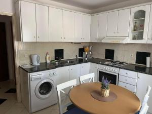 a kitchen with a table and a washing machine at Domestico apartment in Rijeka