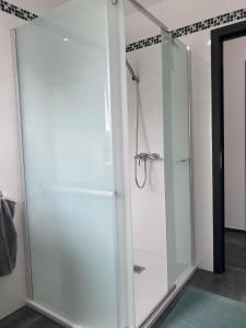 a shower with a glass door in a bathroom at Bed&Breakfast Durbuy in Durbuy