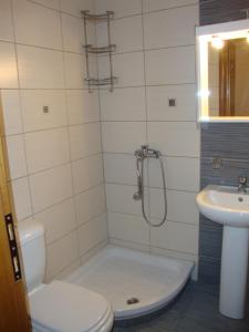 Un baño con ducha, inodoro y lavabo. en Dimitris - House Maria Manolaki - Ground Floor Studio, en Vourvourou