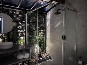 un baño con ducha y lavabo en Casa El Tesorito, en La Tebaida 45 fotos más