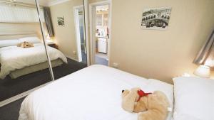 een slaapkamer met 2 bedden en een teddybeer op het bed bij Redcliffe Apartments G in Bishopston