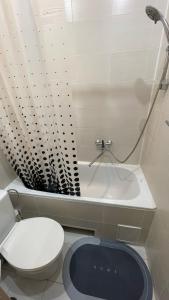 a small bathroom with a toilet and a sink at Apartment Danes 35 in Klaipėda