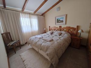 - une chambre avec un grand lit et une fenêtre dans l'établissement Cerro Pirámide Alojamiento, à Caviahue
