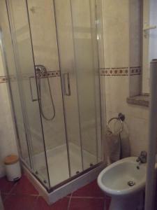 a bathroom with a shower and a sink at Quinta do Pina in Guarda