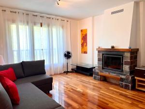 里亞爾普的住宿－Apartament Els Raiers，带沙发和壁炉的客厅