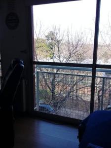 een kamer met een raam met uitzicht op een tuin bij Monoambiente en zona norte in Martínez