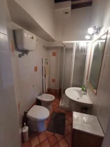 ein Bad mit einem WC, einem Waschbecken und einer Dusche in der Unterkunft Casa Giardino di Piero in Sansepolcro