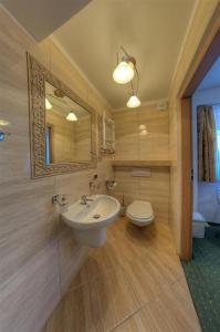 コウォブジェクにあるDom Wczasowy AMIGOのバスルーム(洗面台、トイレ、鏡付)