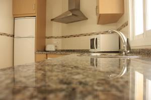 a kitchen with a sink and a microwave at Apartamentos Turísticos Fercomar in Nerja