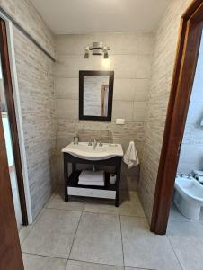 bagno con lavandino e servizi igienici di Cerro Pirámide Alojamiento a Caviahue