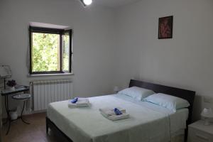 een slaapkamer met een bed met handdoeken erop bij ALLOGGIO PREDIO VALCELLE in Acquapendente
