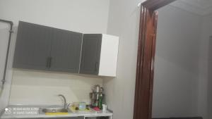 a kitchen with gray cabinets and a sink at Hamza Nezir malikanesi (Hane) in Trabzon