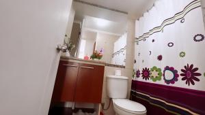 a bathroom with a toilet and a sink at Apartamentos Bulnes in Santiago