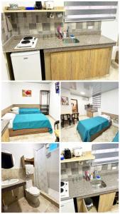 un collage de fotos de una cocina y un baño en Airbnb Urbanor, en Guayaquil