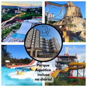 un collage de cuatro fotos de un parque acuático en Spazzio Diroma Acqua e Splash Caldas novas, GRATIS PARK en Caldas Novas