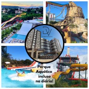 un collage de quatre photos d'un parc aquatique dans l'établissement Spazzio Diroma Acqua e Splash Caldas novas, GRATIS PARK, à Caldas Novas