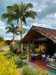 a store with a palm tree in front of it at Hotel Campestre La Primavera del Quindío in Montenegro