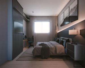 a bedroom with a large bed and a window at I Am Design Hotel Itapema by Hotelaria Brasil in Itapema