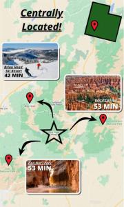 a collage of images of a map of a mountain at Canyon Country Chalet in Duck Creek Village +46 photos