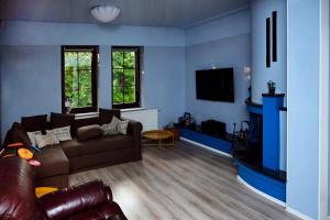 a living room with a couch and a tv at Shanty in Kajkowo