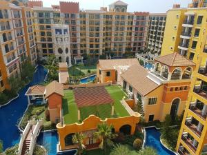 an aerial view of a house with a yard at Venetian river view in Jomtien Beach