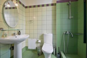 a bathroom with a toilet and a sink at Marisia Apartments und Villa in Keratokampos