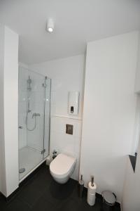 科隆的住宿－Glück Auf Appartements Hillerstraße Köln，带淋浴和卫生间的白色浴室