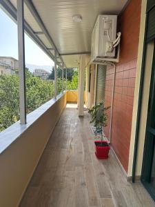 un balcon vide d'un bâtiment avec une plante en pot dans l'établissement Ledio’s Luxury Apartment, à Pogradec